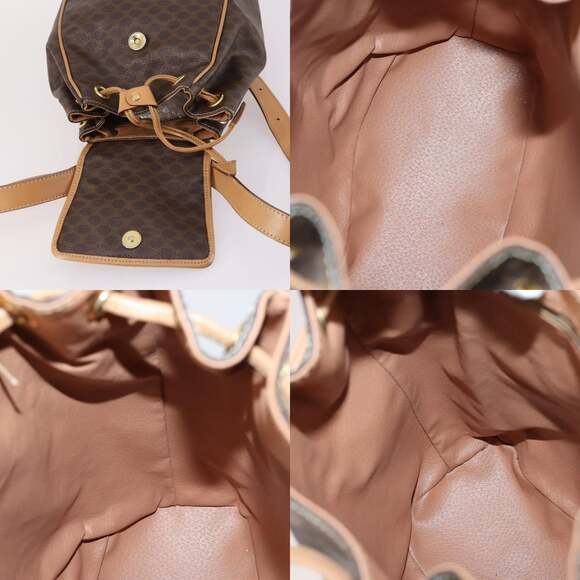 CELINE Macadam Canvas Backpack Pvc Leather Brown Gold - Picture 12 of 13